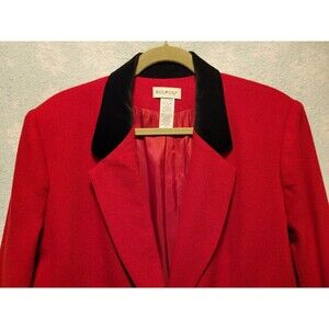 Vintage Women Wool Velvet Blazer Size 12 Red 90s Heritage Preppy Old Money Black